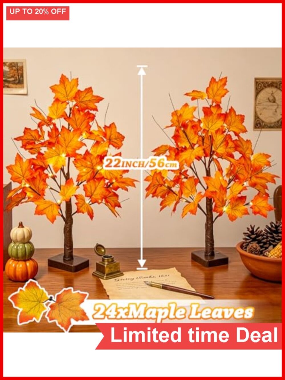 Fall Maple Tree LED Light Up Decorative Artificial Tree with Timer - Picture 5 of 6